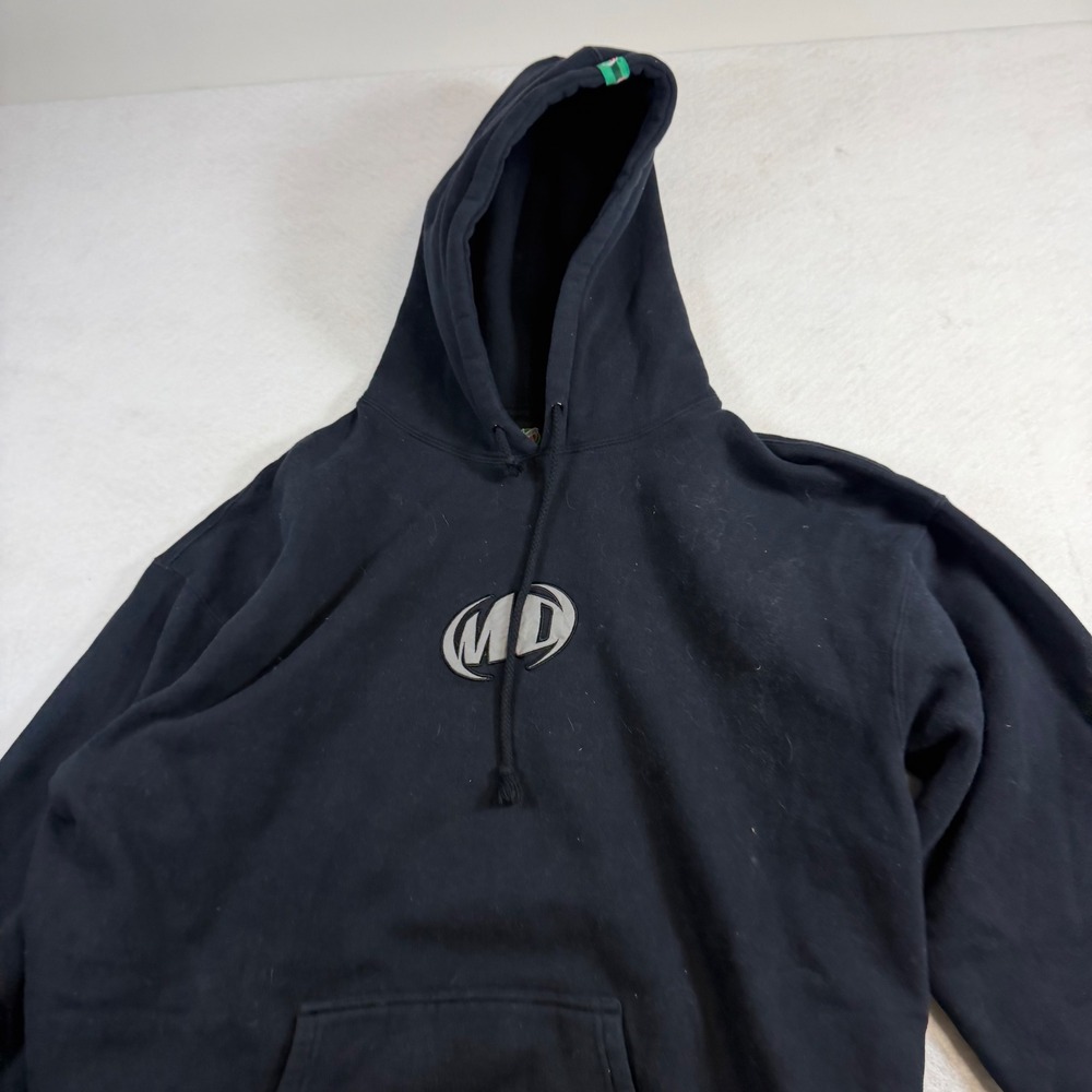Mountain Dew MD Logo Hoodie Mens 2XL Black Pullover Green Racing Stripe Accent